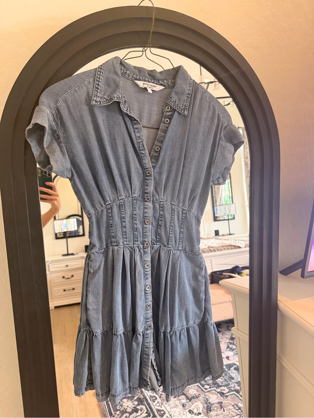 Velvet Heart Light Blue Denim Tiered Shirt Dress